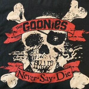 Goonies SZ 2X Black 100%cotton never say die T shirt Vintage